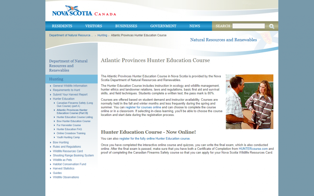 the screenshot from the course of Nova Scotia - Atlantic Provinces Hunter Education Course