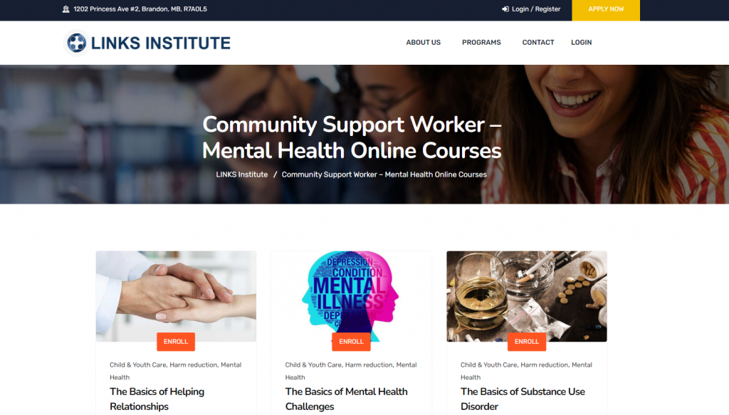 the screenshot from the course of Links Institute - Mental Health Online Courses
