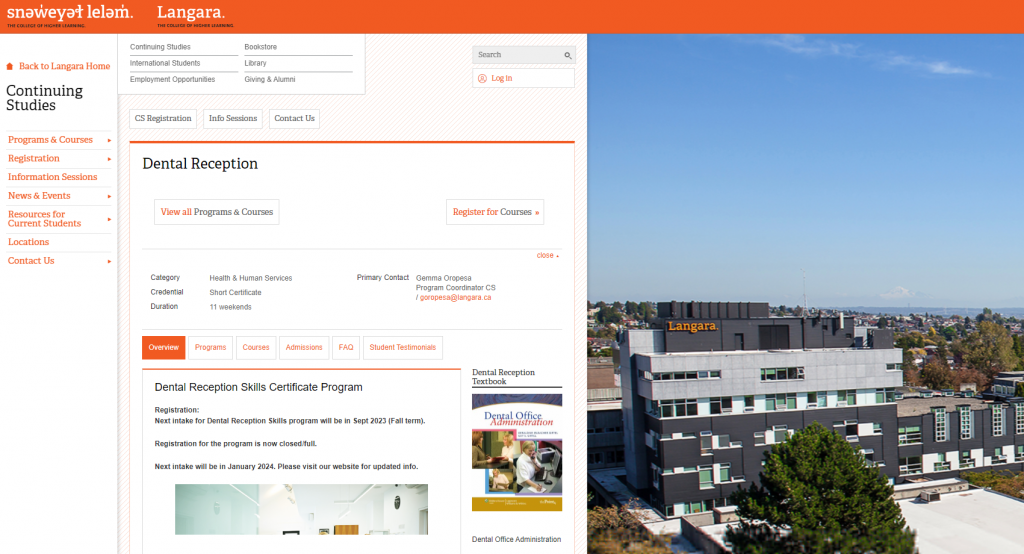 the screenshot from the course Langara - Dental Reception Skills Certificate Program