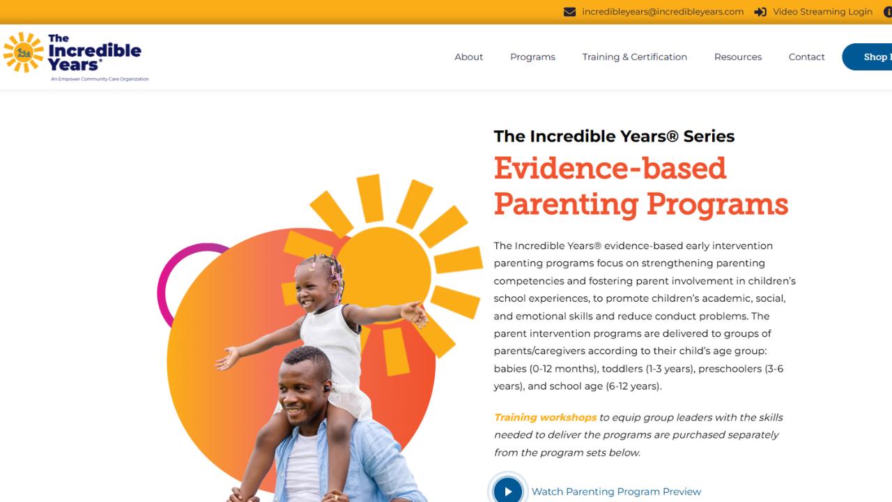 screenshot from The Incredible Years – Online Parent Programs