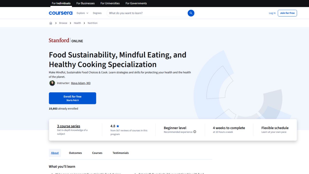 Coursera - Food Sustainability, Mindful Eating, and Healthy Cooking Specialization