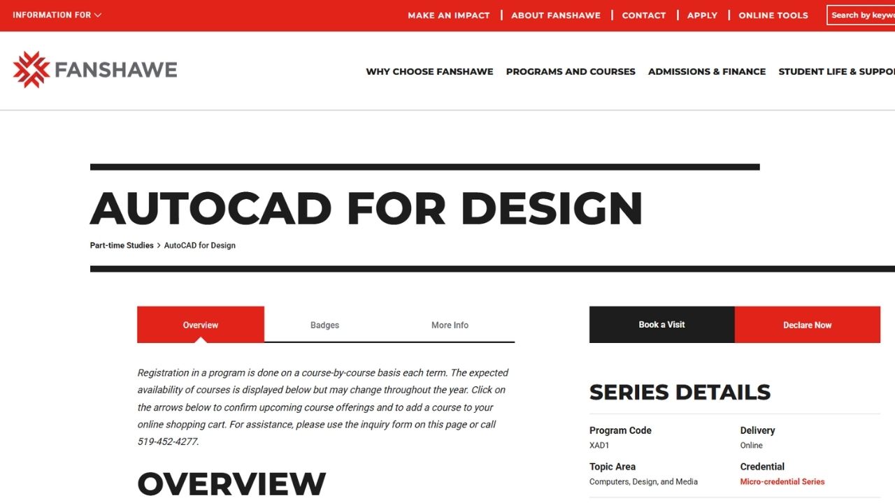 Fanshawe College - AutoCAD for Design (Micro-credential)