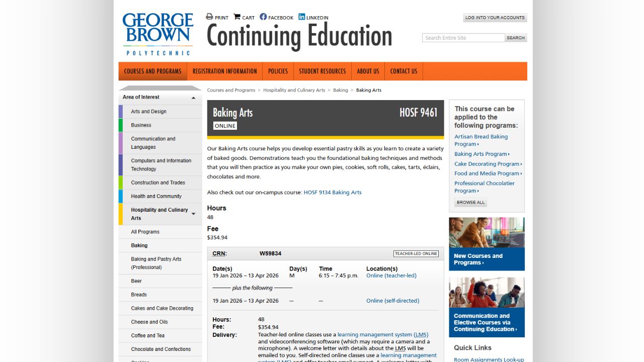 George Brown College - Baking Arts (Online)