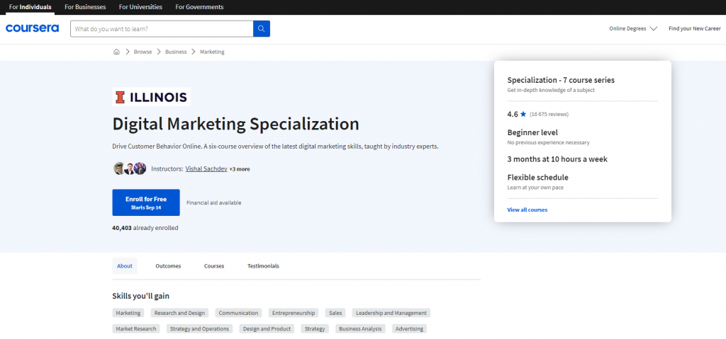 the screenshot from the course of Coursera - Digital Marketing Specialization