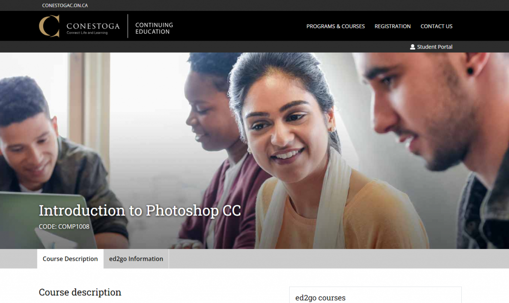 the screenshot from the course of Conestoga Continuing Education - Introduction to Photoshop CC