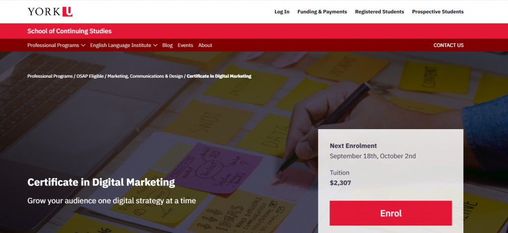 the screenshot from the course of York University - Certificate in Digital Marketing