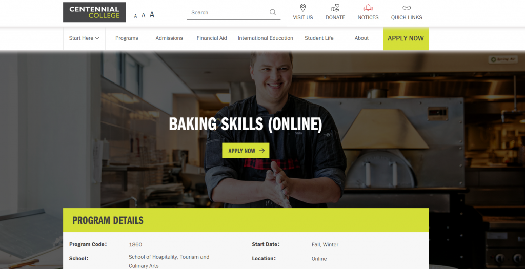 the screenshot from the course of Centennial College - Baking Skills (Online)