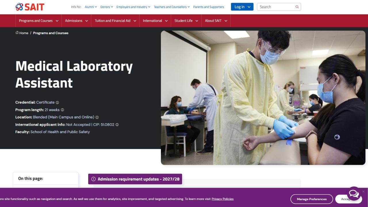 SAIT’s Medical Laboratory Assistant certificate
