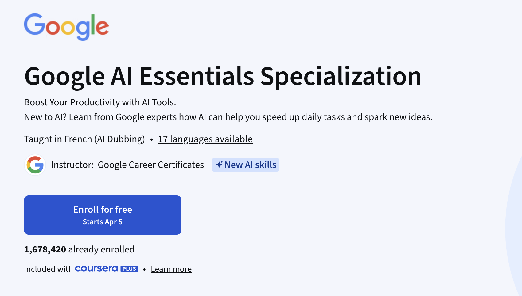 Google AI essentials course
