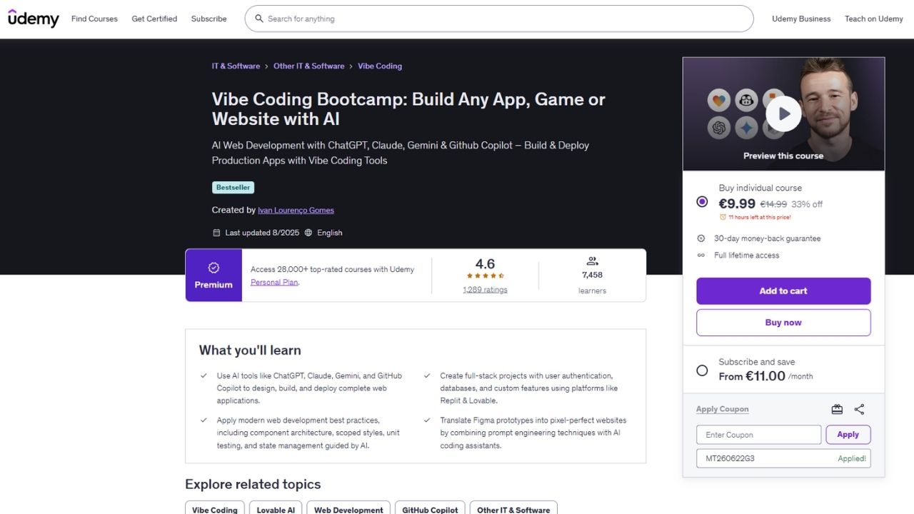Vibe Coding Bootcamp: Build Any App, Game or Website with AI